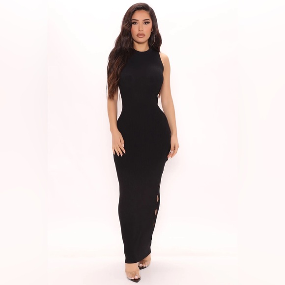 NWT Fashion Nova Black Cutout Side Tank Knit Maxi Dress - Women XS - Picture 2 of 6